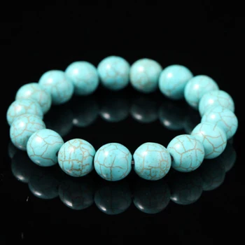 

Good quality 12MM natural turquoise stone beads bracelet Cheap chunky turquoise infinity bracelet,tur-quoise chunky bracelet