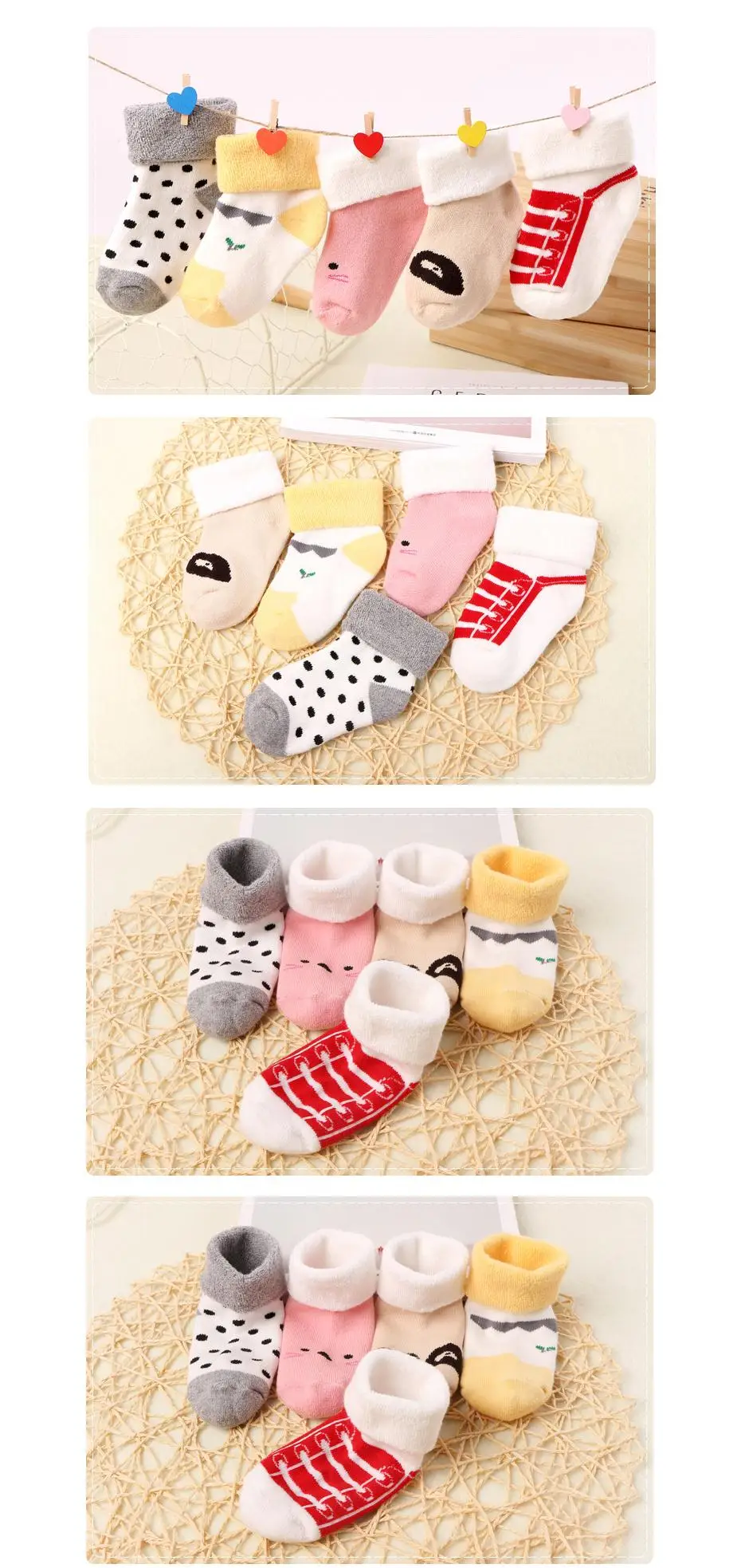 5 пара/лот, зимние носки для маленьких мальчиков хлопковые От 0 до 3 лет Короткие Носки ярких цветов с рисунком для новорожденных девочек
