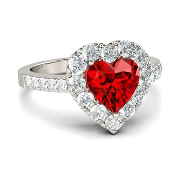 

Heart shape Ring 925 Sterling silver Red AAAAA cz Promise Wedding Band Rings for women Bridal Fashion Party Jewelry
