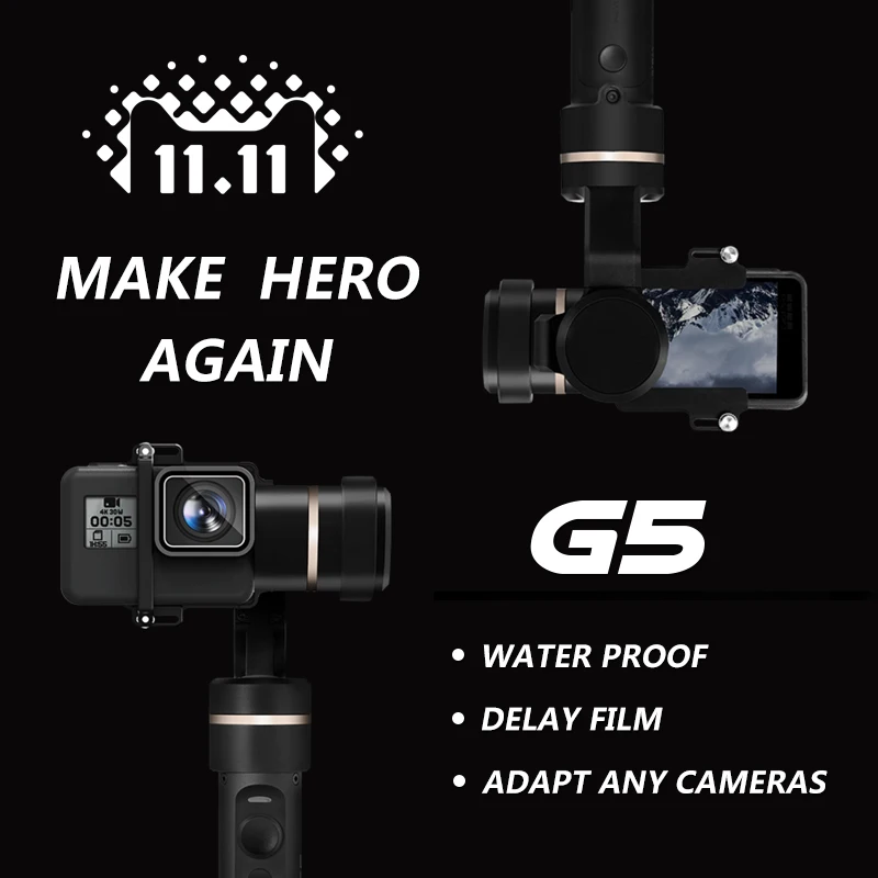 

Feiyu G5 3-Axis Handheld Gimbal for GoPro Hereo 5 4 3 and Action Camera of Similar Sizes Splash-roof Selfie Stick GoPro Gimbal