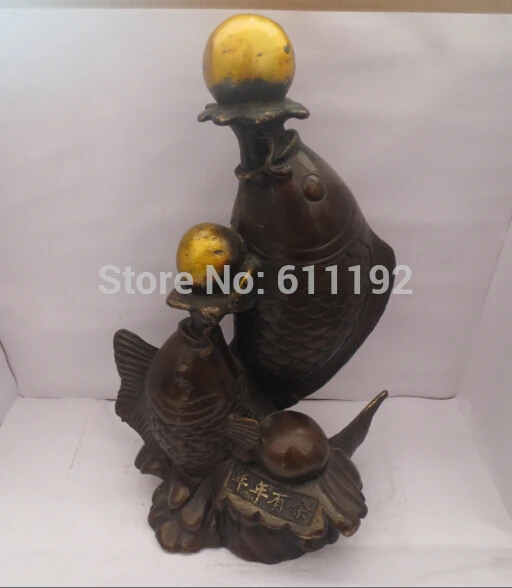 

8.3 Inch high Bronze Gilt Lucky Fish sculpture FengShui Home decoration,Every year more than,