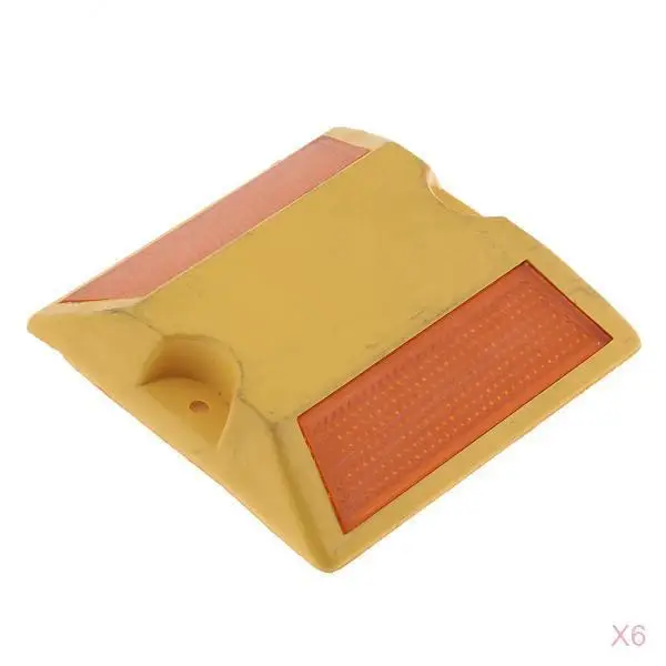 NEW Commercial Road Highway Pavement Marker Reflector - Two Side, Yellow, 6Pcs
