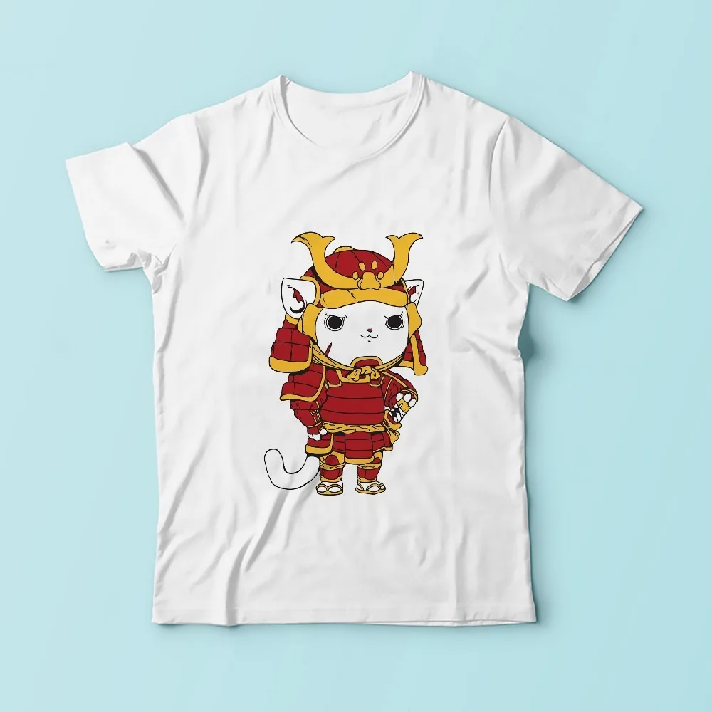 Мужская забавная футболка Janpan Samurai cat белая Повседневная дышащая с круглым