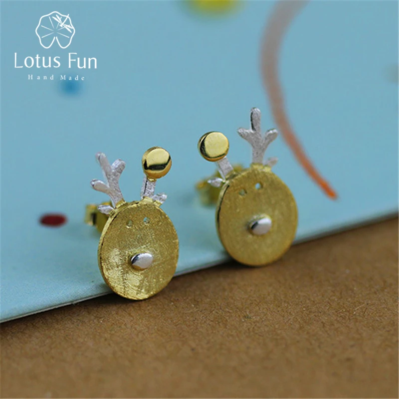 

Lotus Fun Real 925 Sterling Silver Natural Original Handmade Designer Fine Jewelry Cute Reindeer Stud Earrings for Women Brincos