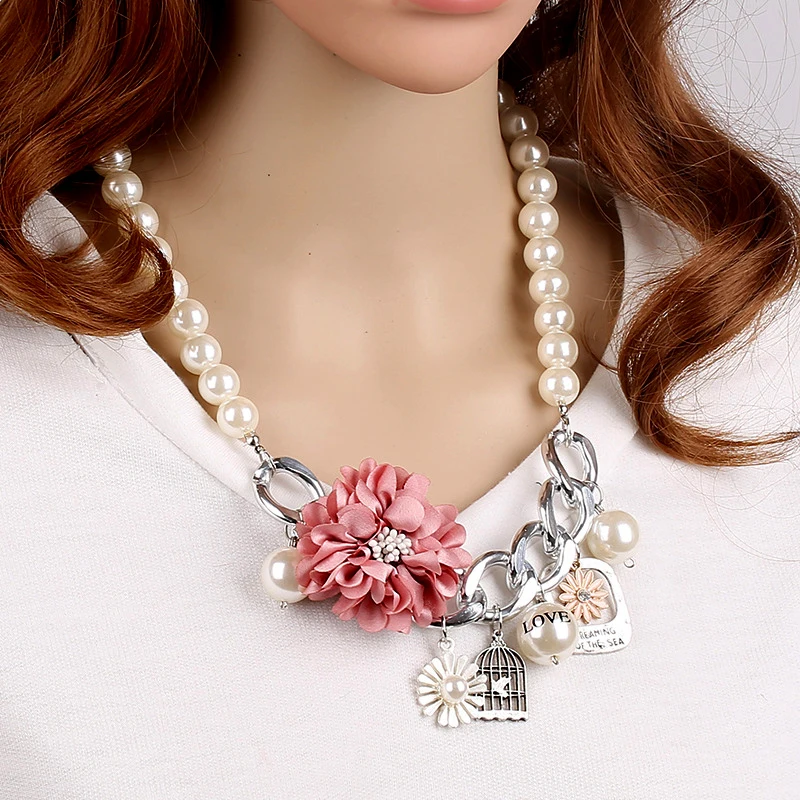 Beautiful Statement Necklace 2016 CNANIYA Brand Jewelry flower Simulated Pearl Choker Necklace Charms Women Bijoux Femme