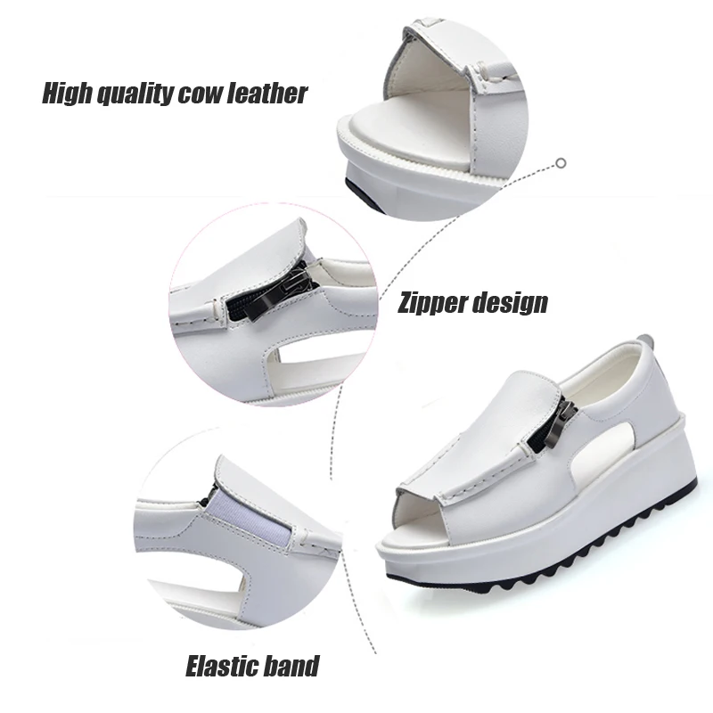 Женские босоножки; коллекция года; Летние босоножки на танкетке; женская обувь; Босоножки на каблуке с открытым носком на молнии; Женская Белая обувь; повседневные Босоножки на платформе