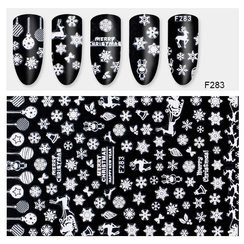 1 лист, 3D наклейки для ногтей, рождественский снежинка, снежный дизайн, клей для рукоделия, наклейки для ногтей, украшения для ногтей, сделай сам, маникюр - Цвет: White F283