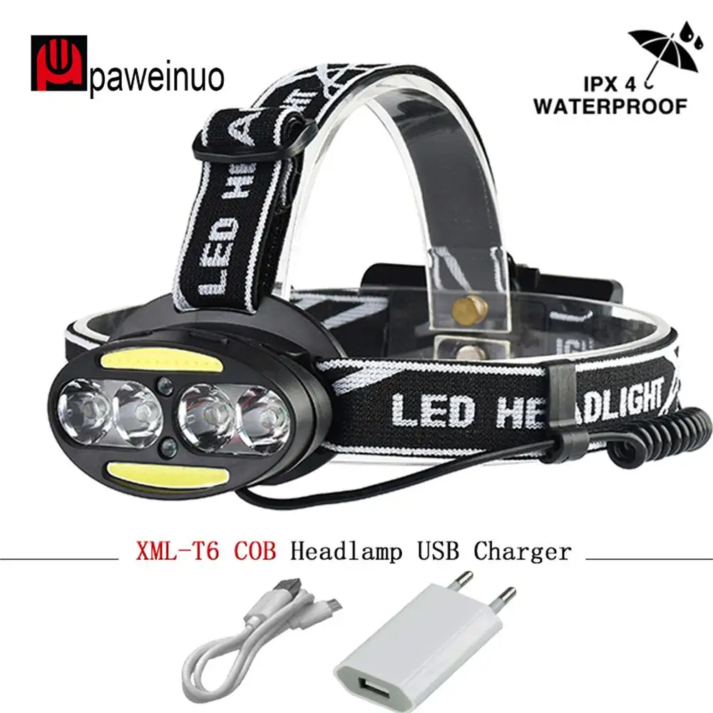 

COB super bright headlamp ir sensor headlamp xml t6 micro usb led headlight 18650 head torch camping waterproof Lamp head light