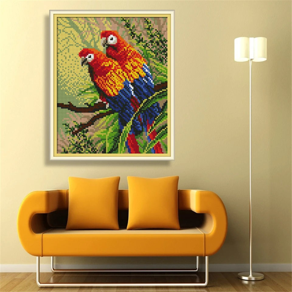 Joy Sunday Two Parrots Full SquareRound 5D DIY Diamond Painting Picture of Rhinestones 5D Mosaic Diamond Embroidery Sale Animal (2)