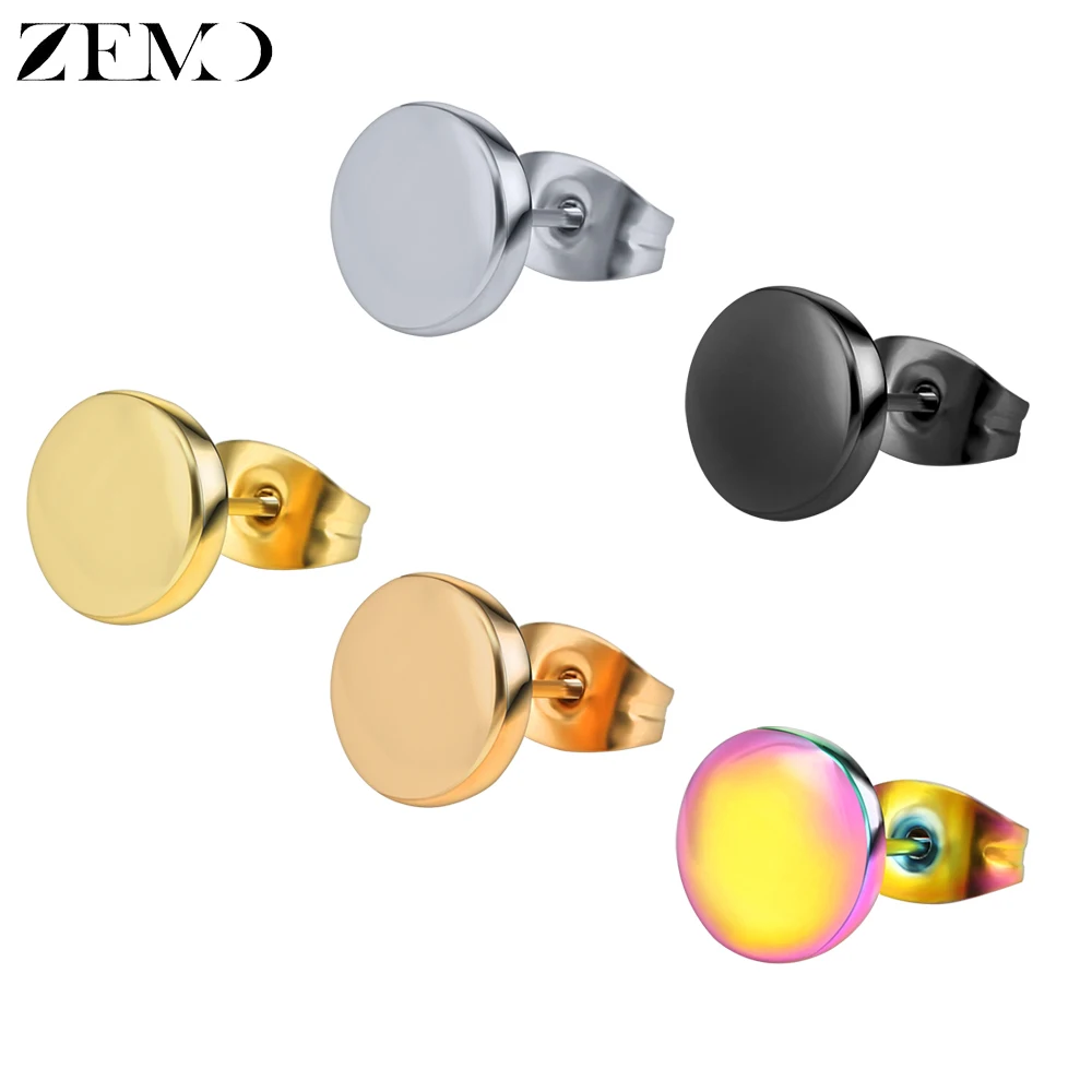 

ZEMO 1 Pair Round Black Ear Studs Earrings Men 316l Stainless Steel Earrings Punk Gothic Stud Earring for Women Men Earrings