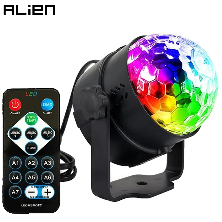 

ALIEN 6W 7 Color RGB Remote LED Crystal Magic Ball DJ Disco Stage Lighting Effect Party Holiday Christmas Birthday Music Lamp