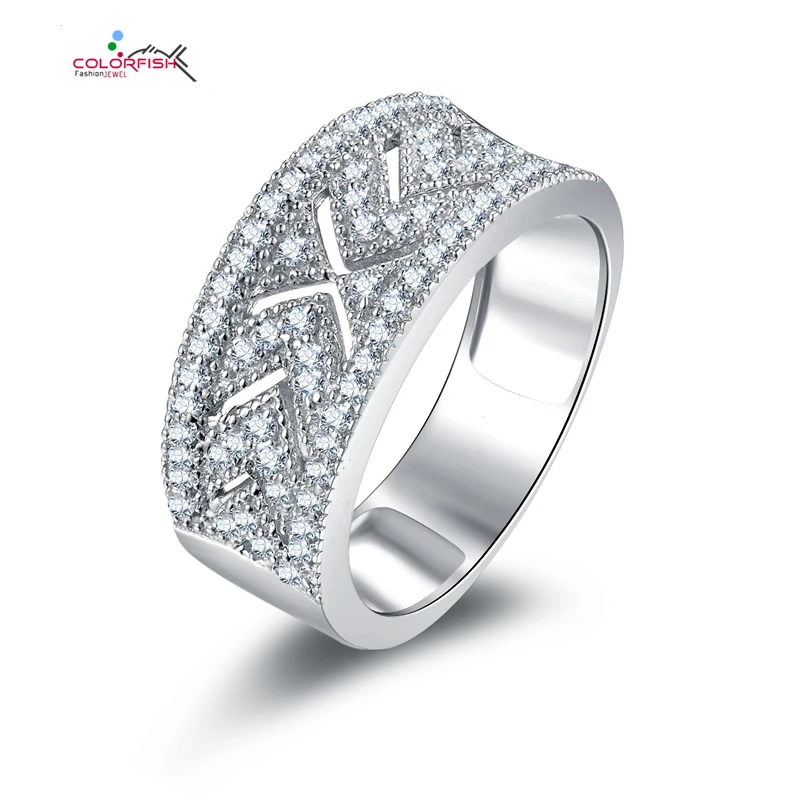 

COLORFISH 925 Sterling Silver Eternity Wedding Band Ring For Women Fancy Double Row Channel Set cz Zirconia Luxury Finger Rings