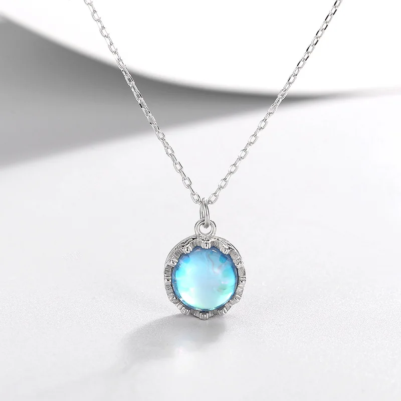 Qevila Choker Necklace 45cm 925 Sterling steel necklace Glass Crystal Moonstone Pendant necklace for Women Elegant Jewelry Gift (6)