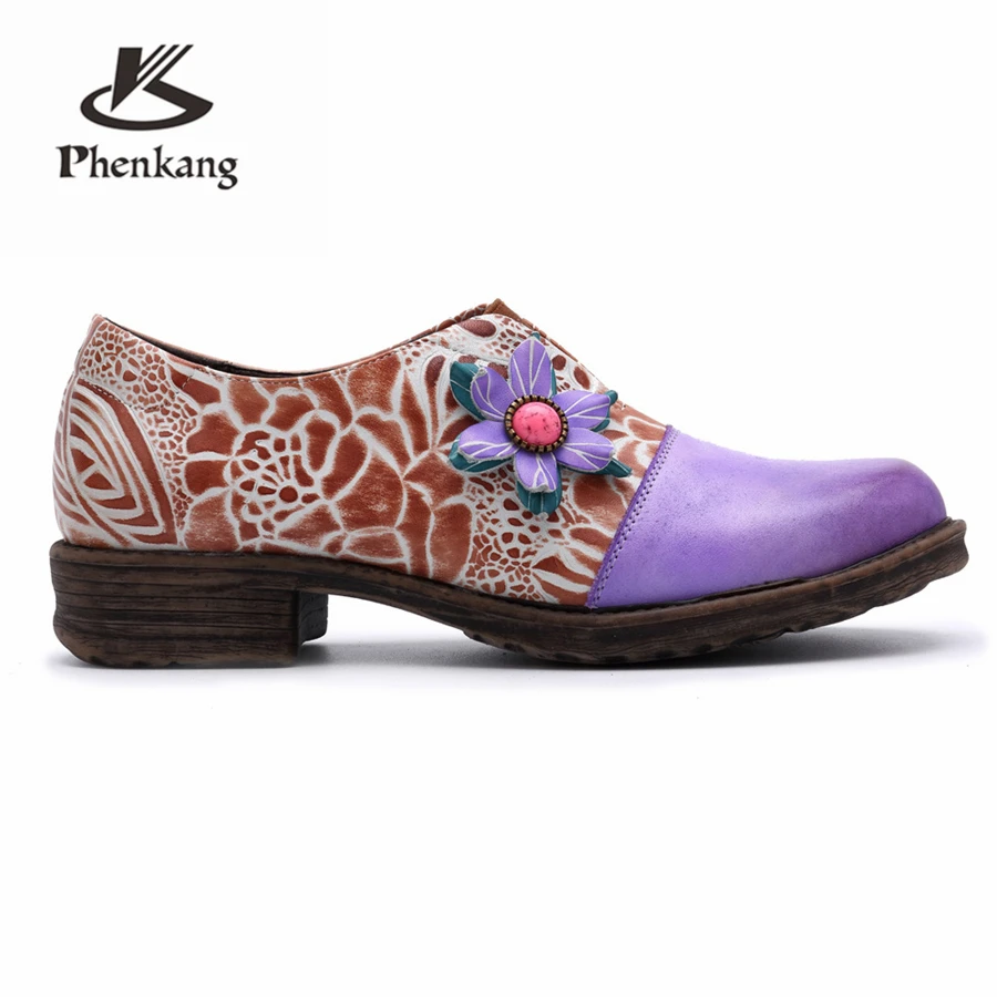 La À Cuir Chaussures Oxford Pour Dame Véritable Designer 2019 Vintage Plat Richelieu En Casual Rétro Vache 100 Printemps Violet Purple Femmes Main CO7Sqn