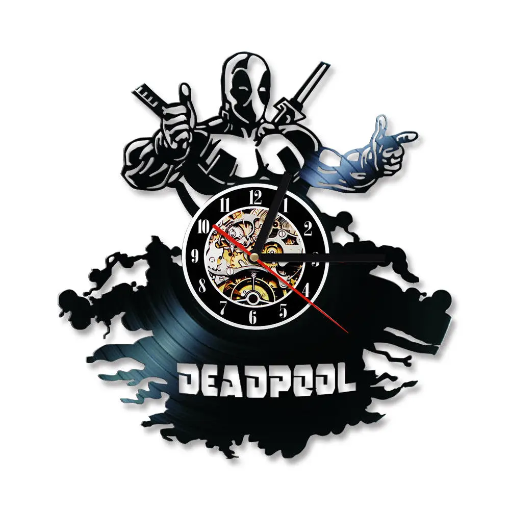 comprar Criativo Disco de Vinil Relógio de Parede Design Moderno Tema Do Filme Deadpool Relógios Preto Estilo Clássico Relógio de Quartzo Relógio de Parede Decoração Da Sua Casa
