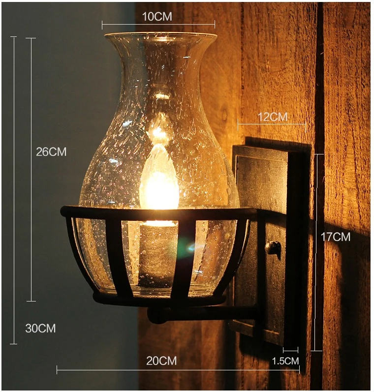 Винтаж стеклянный шар в форме вазы E14 настенное бра декоративная лампа для дома в стиле ретро для спальни ночники черного листового железа настенный светильник