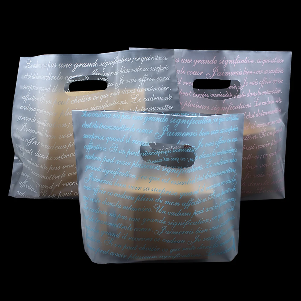 

500Pcs Printed Frosted Transparent Plastic Gift Packaging Bag Shopping Bags With Handle Merchandise Boutique Clothes Packing