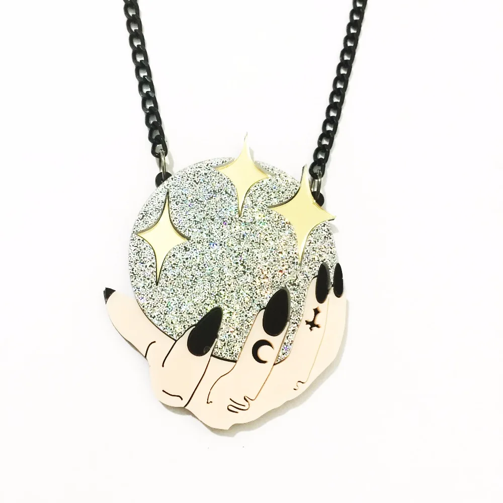 Acrylic Cutting Creative Witch Choker Necklace Funny Magic Glitter Ball