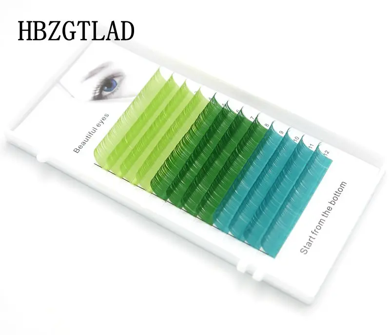 HBZGTLAD C/D локон 0,07/0,1 мм 8-15 мм накладные ресницы синий+ зеленый+ травяной зеленый ресницы индивидуальные цветные ресницы Искусственный наращивание ресниц