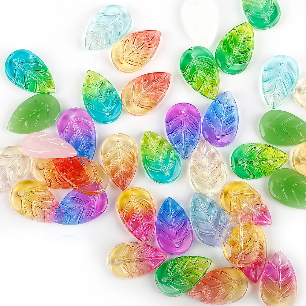 

Top Sale 5Pcs Multi Color Leaf Lampwork Glass Beads Handcraft Leaves Pendant For DIY Earring Finding Jewelry Making Accessories