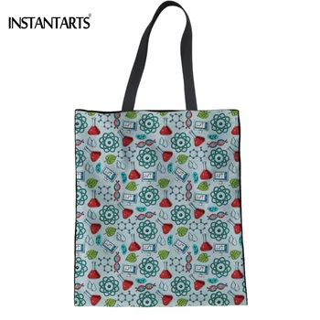 

INSTANTARTS Science Research Printing Women Linen Shopping Tote Bags Multi-function Eco Bags Girls Recycling Handbags Beach Bag