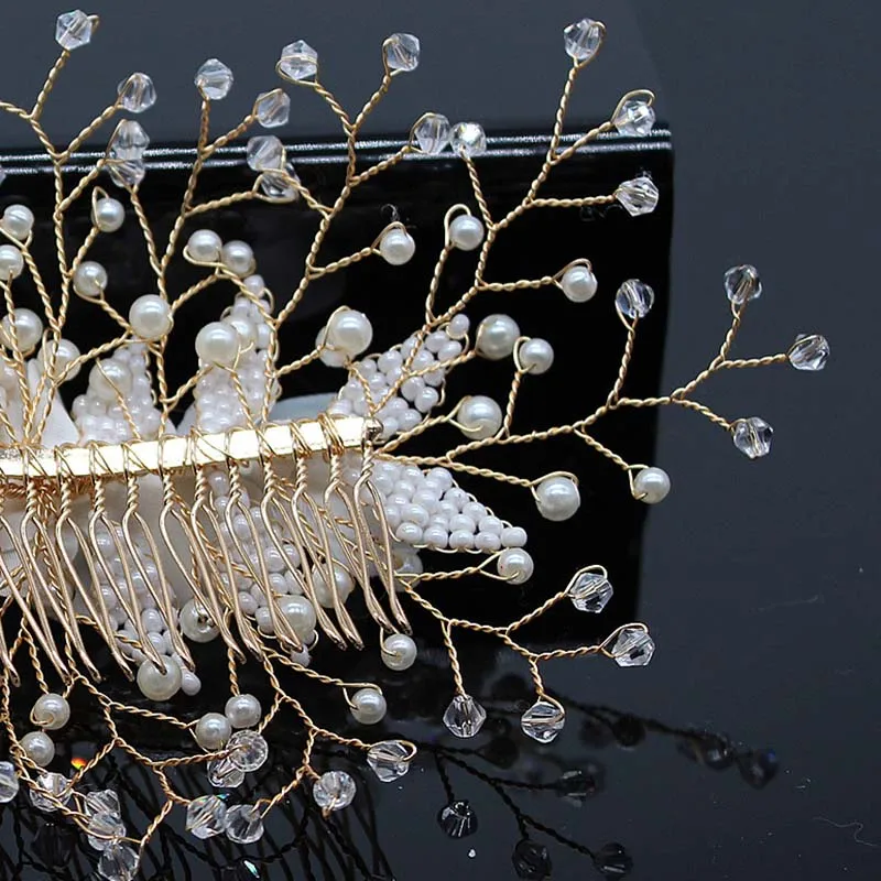 Wedding Head Flower Crystal Pearl Hair combs for brides Handmade Women Head Ornaments Bridal Hair Clips Accessories Jewelry