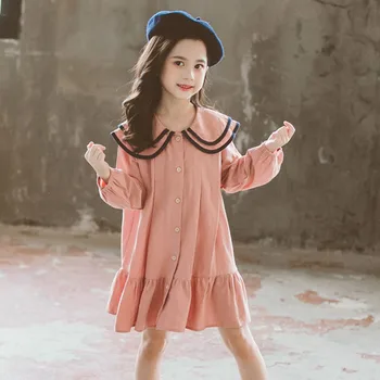 

Children Long Sleeve Preppy Style Baby Dress Kids Clothing 2019 Autumn Teenage Girls Ruffles Cotton Knee Length Dresses Clothes