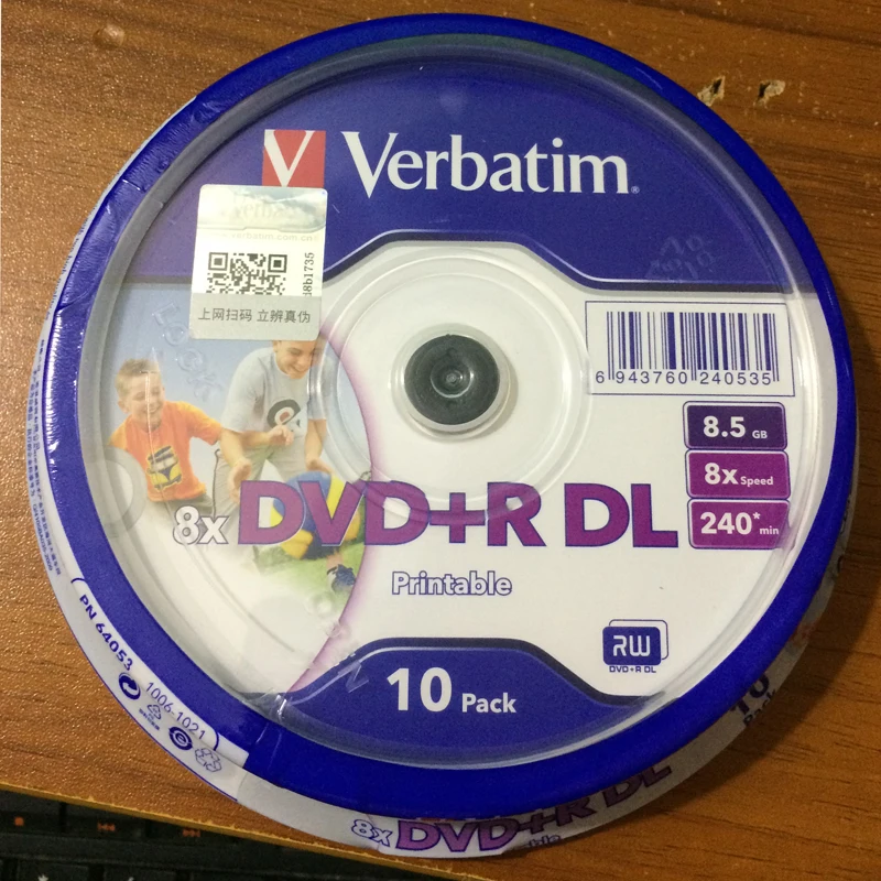 Оптом Verbatim DVD с поверхностью, подходящей для печати дисков 8X dvd+ R DL, 10 шт = много = упаковка 8,5 г пустой DVD dl