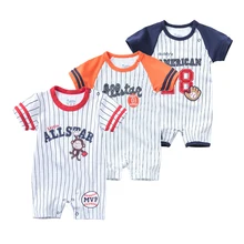 Summer Newborn Baby Clothes Boys Romper Short Sleeve Jumpsuit Cartoon Printed Sports Baseball Rompers Overalls Baby Clothes