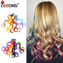 Leeons, радужные волнистые волосы для наращивания, длинные волосы для наращивания на одной заколке, парики, цветные синтетические волокна, накладные волосы 20"