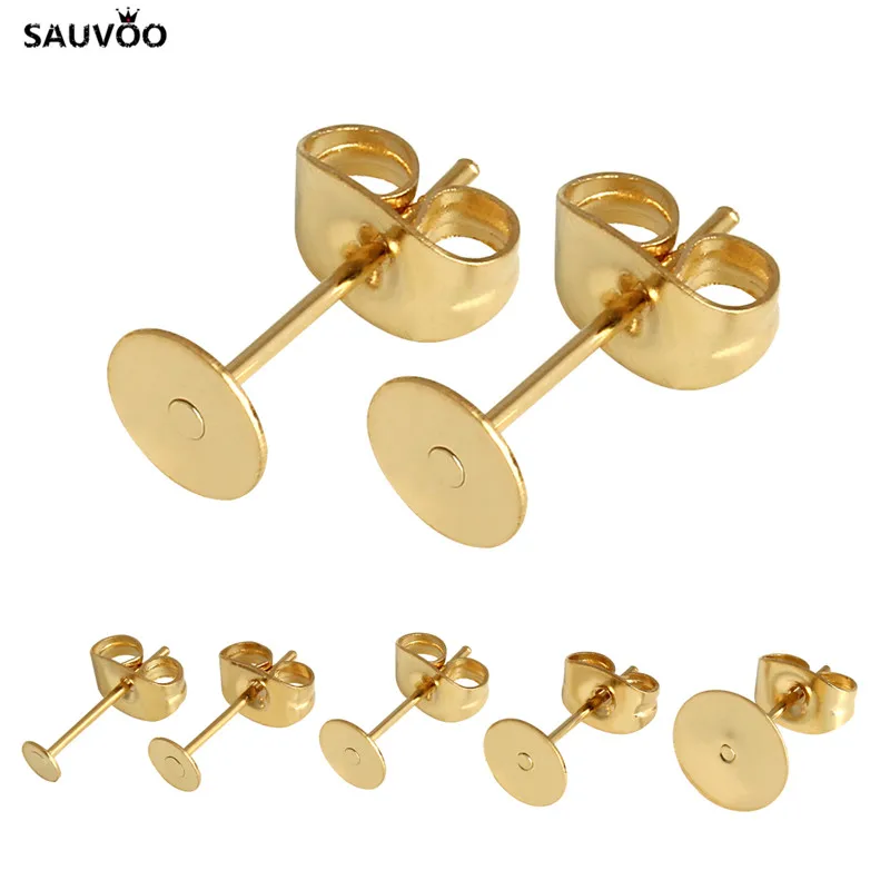 Бусины Sauvoo из нержавеющей стали золотого цвета без рисунка 3 мм 4 5 6 8 F5355|stud earring