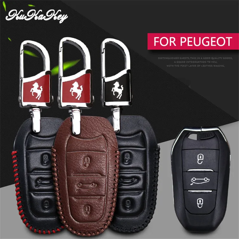 Чехол KUKAKEY для автомобильного ключа Peugeot 308 408 508 2008 3008 4008 5008 из натуральной кожи с
