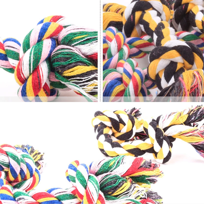 Dogs Cotton Chew Knot Toy Puppy Braided Bone Shape Rope Pet Durable Funny Teeth Cleaning Tool Random Color C24