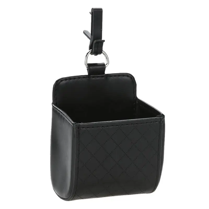 Auto Vent Outlet Trash Box PU Leather Car Mobile Phone Holder Bag Automobile Hanging Box Car Styling Black Brown Beige - Название цвета: Черный