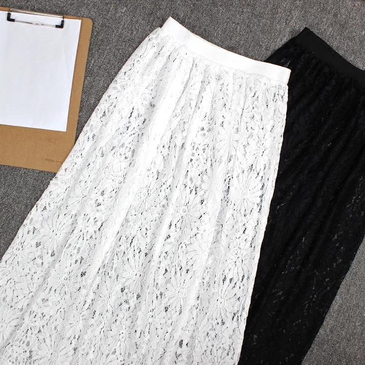 Women transparent slip see through bottom underskirt high waist thin a line long spring female openwork lace petticoat woman