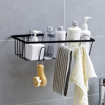 

New Useful Iron Storage Rack Bathroom Shampoo Towel Holders Kitchen Home Storage Shelf No Drill Wall Hanging Storage Box