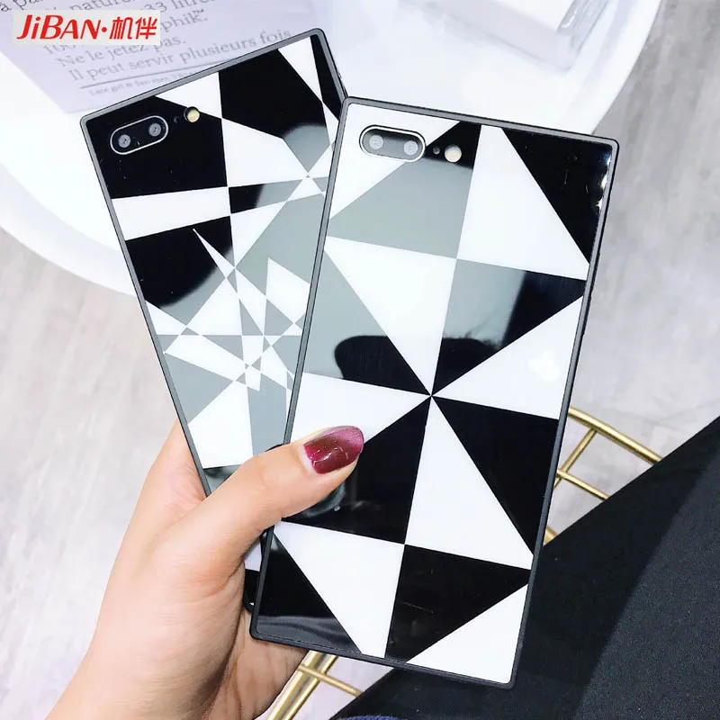 

JIBAN Simple black and white Plaid Phone Case for iPhone X 6 6s 6plus 7 8 plus Cover Square All-inclusive Soft mobile phone sets