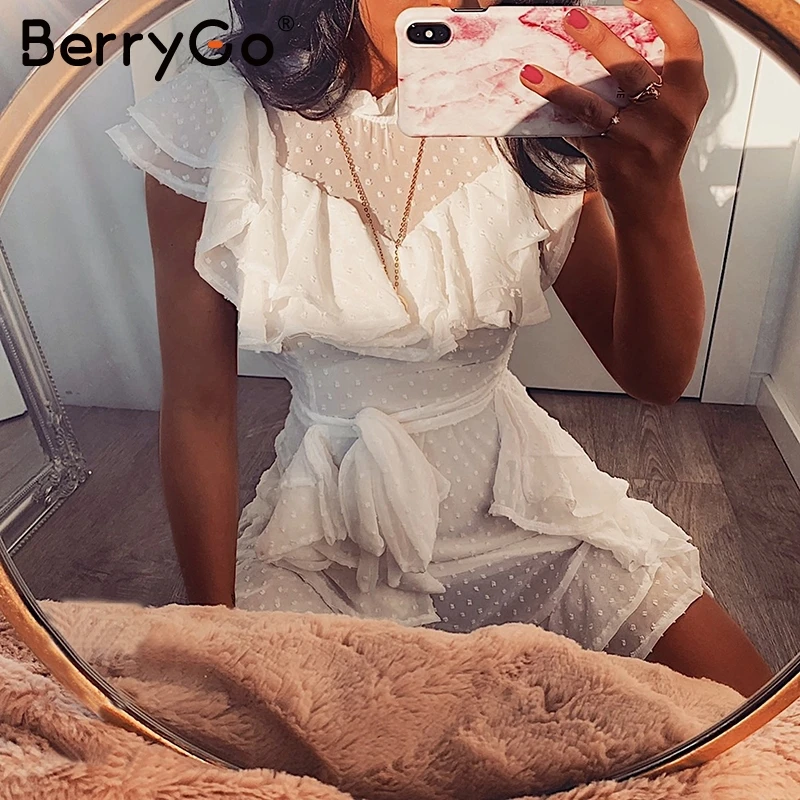BerryGo сексуальное кружевное Летнее белое платье в горошек женское элегантное
