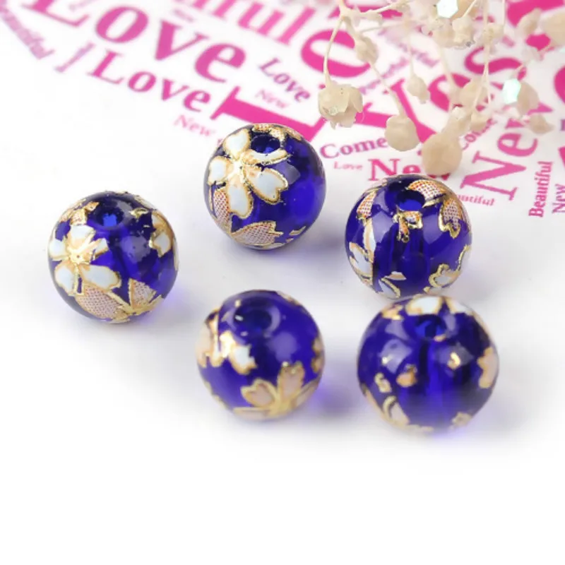 

Doreen Box New Glass Painting Vintage Tensha Round Shape Beads Ball Rose Flower Pattern Transparent About 10mm( 3/8") Dia, 5 PCs