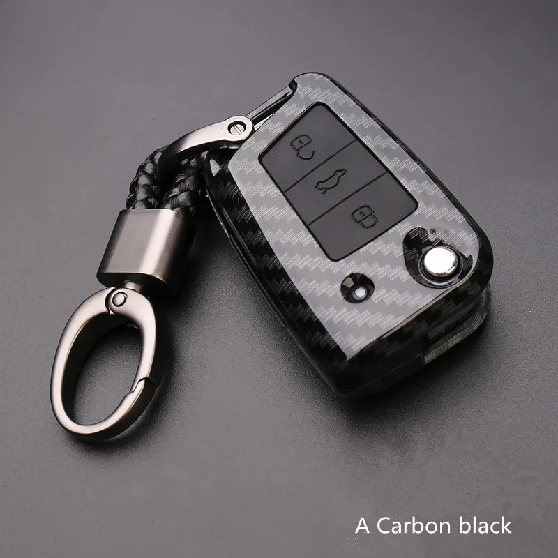 Углеродное волокно автомобиля сумка-Футляр для ключей Крышка для Volkswagen VW Golf 7 MK7 Tiguan Touran для Skoda Octavia A7 RS для Seat Leon Ibiza - Название цвета: A Carbon black