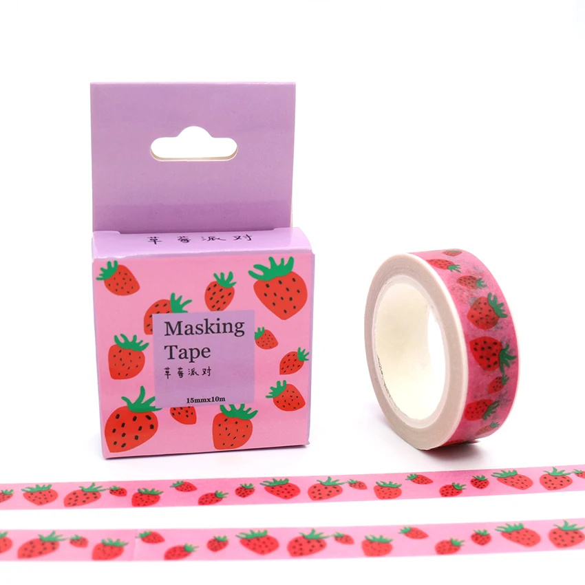 Paquete de cinta adhesiva para manualidades, paquete de 15mm x 10m de cinta Washi de fresas frescas, cinta adhesiva decorativa para Scrapbooking y oficina