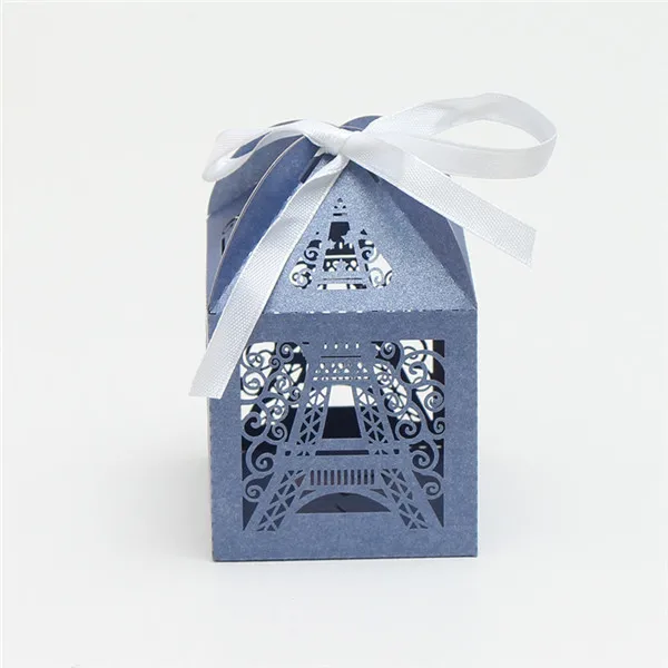 10 шт. Парижская башня лазерная резка конфет коробка украшения на день рождения детский душ Подарочная коробка поставки для свадебной вечеринки - Цвет: navy blue