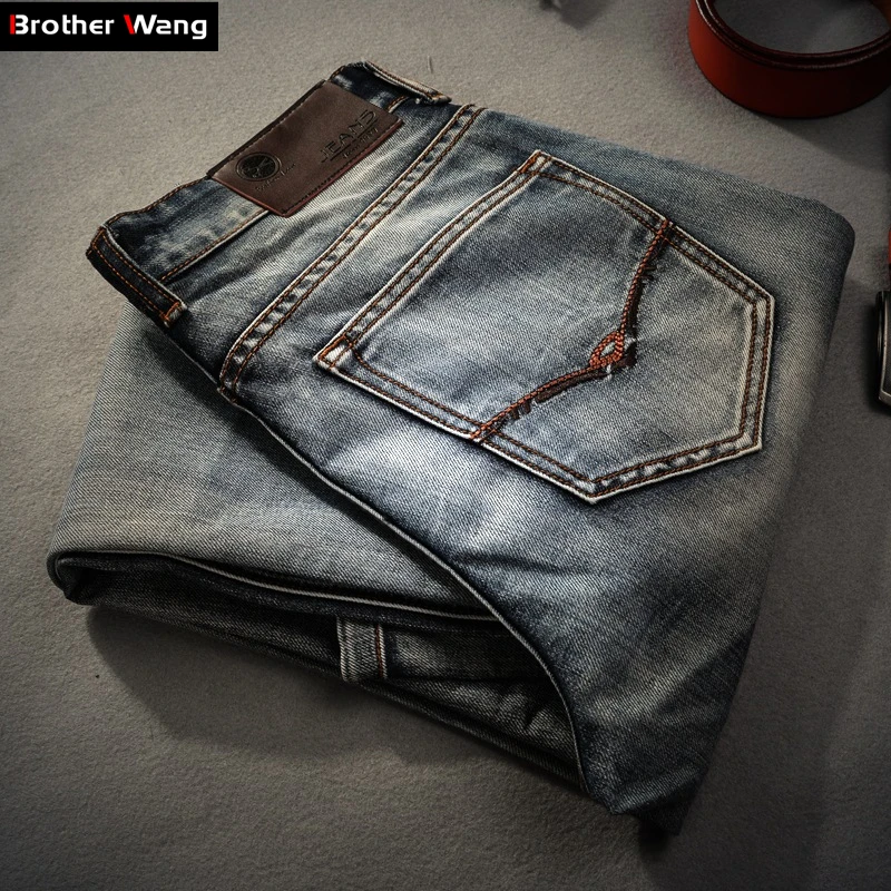 Beste Brother Wang Merk herenkleding 2018 Nieuwe mannen Jeans mode Retro Slim kleine rechte jeans voor mannen casual mannen broek