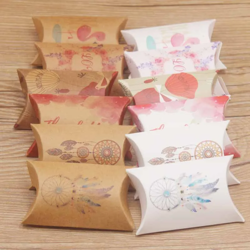 

20pc new arrival multi design gifts pillow box DIy paper Thank you/flower styles gifts box Marbel/Dreamcatcher party gifts bag