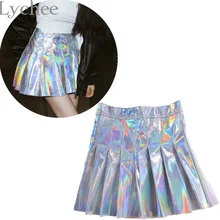 Punk Estilo Mujeres Del Verano de Harajuku Falda Holográfico Holograma Metálico Plata Falda Plisada Mini Falda Saia