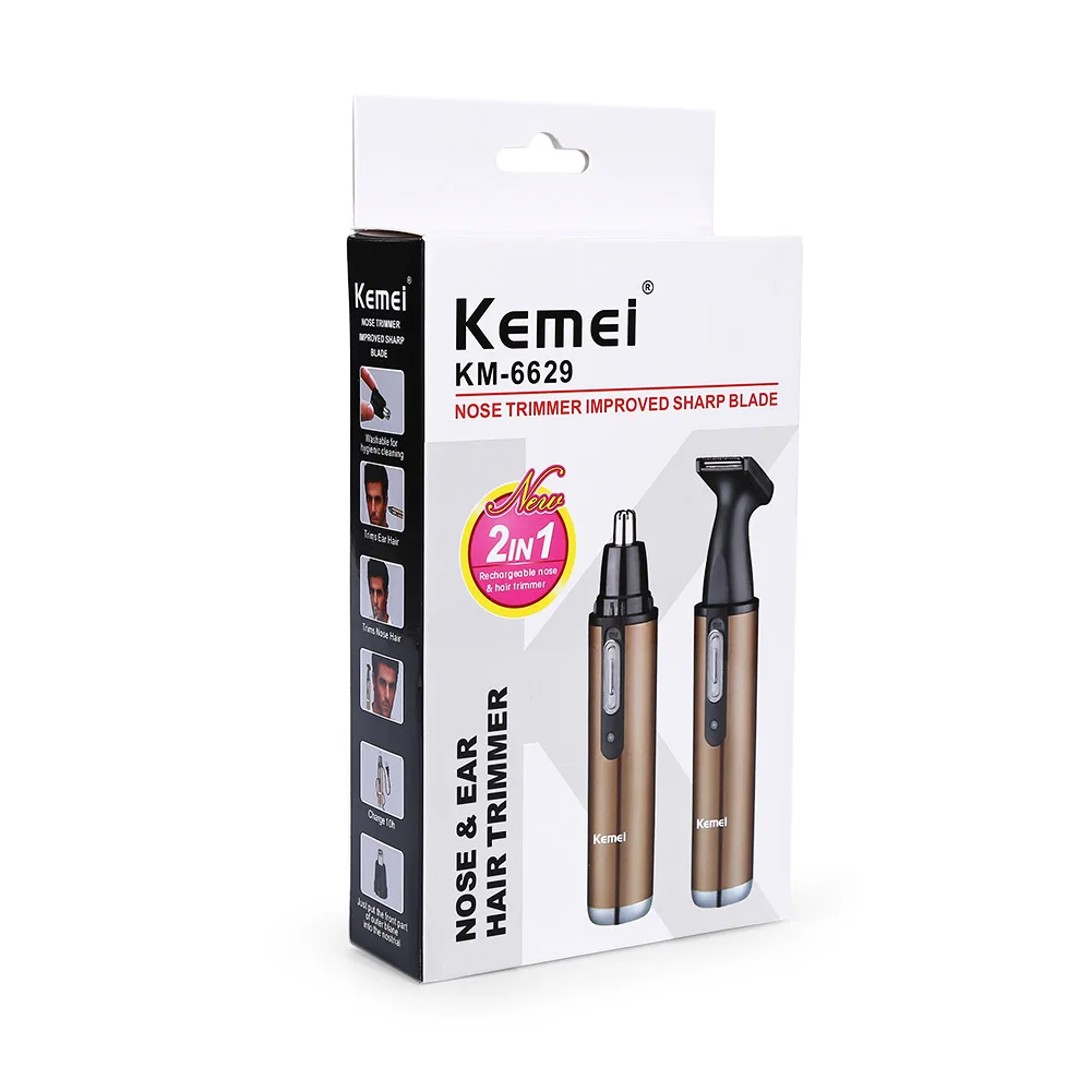 Kemei KM 6629 2 в 1 Перезаряжаемые носу и ушах бакенбард очиститель машинка для стрижки