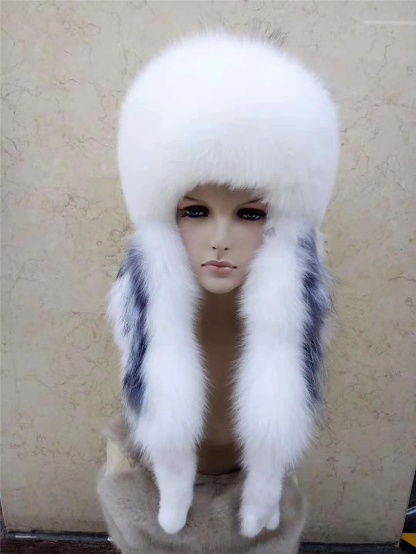 

2019 New Design Fox Fur Hats with Rex Rabbit Fur Tops Fur Scarf Style Earmuff Bomber Hats Winter Supre Warm Headwear Hat