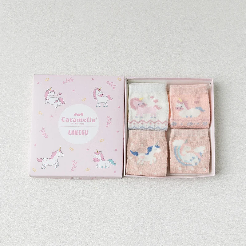 

4 Pairs/lot Children Unicorn Socks 100% Cotton Kids Socks Baby Girl Socks for Girls Gift 2018 with Package Box