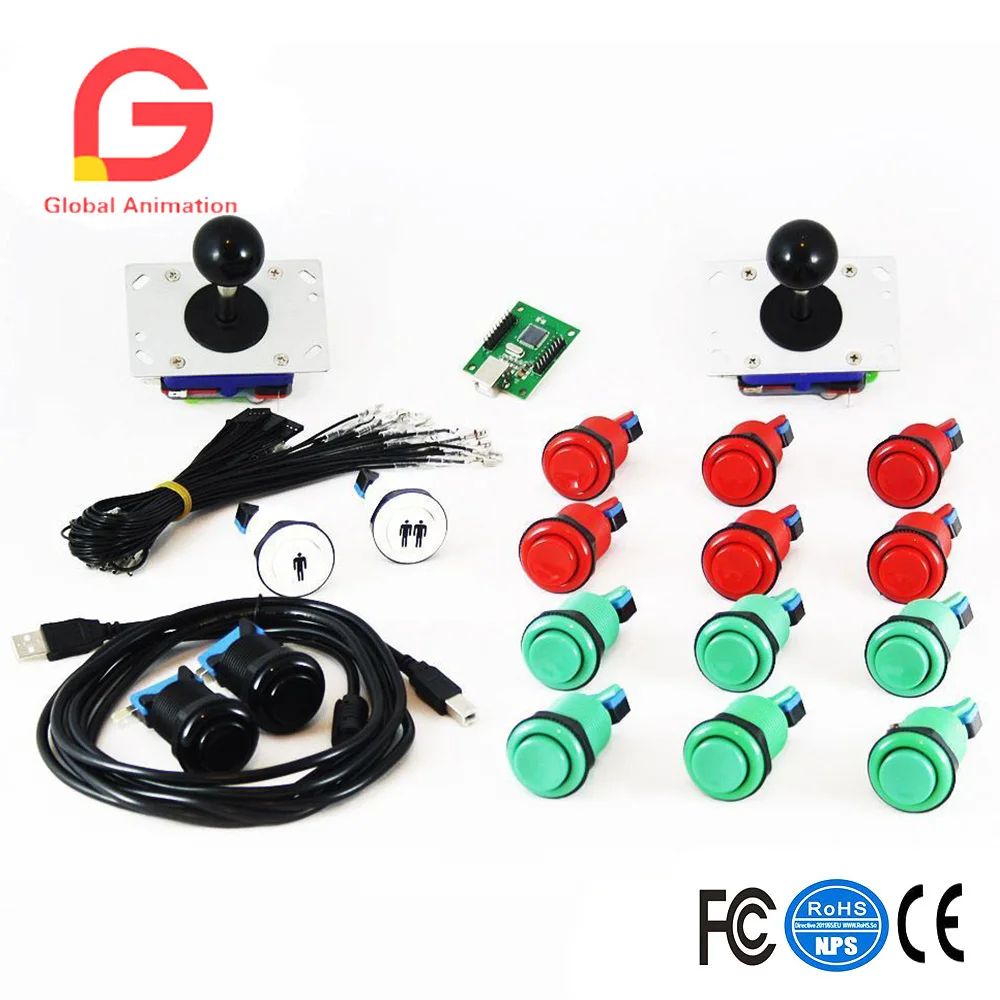 

USB Arcade Kit For PC/PS3/MAME/Pi Joysticks Wiring Red Green Push Buttons