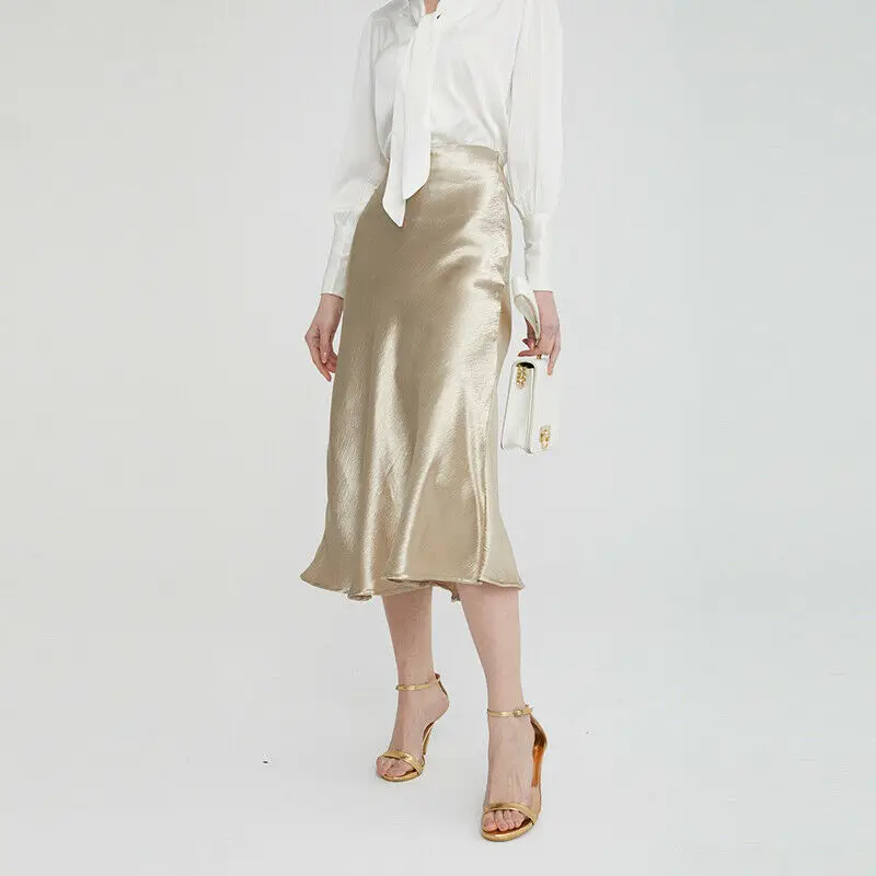 

Women Skirt 2019 Ladies Glossy Satin Skirt Plain Shiny PVC Wet Look Fashion Party Office Skirts Solid Metallic High Waist Skirts